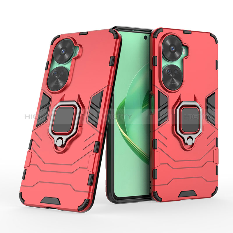 Funda Bumper Silicona y Plastico Mate Carcasa con Magnetico Anillo de dedo Soporte KC1 para Huawei Nova 11 SE