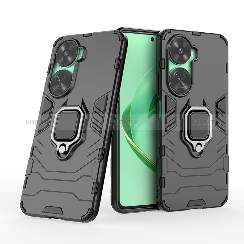 Funda Bumper Silicona y Plastico Mate Carcasa con Magnetico Anillo de dedo Soporte KC1 para Huawei Nova 11 SE