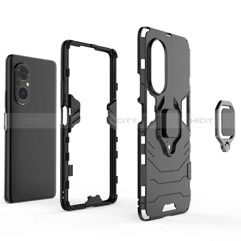 Funda Bumper Silicona y Plastico Mate Carcasa con Magnetico Anillo de dedo Soporte KC1 para Huawei Nova 9 SE