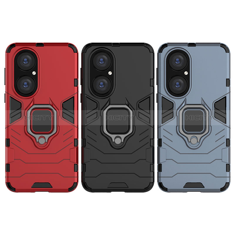 Funda Bumper Silicona y Plastico Mate Carcasa con Magnetico Anillo de dedo Soporte KC1 para Huawei P50 Pro