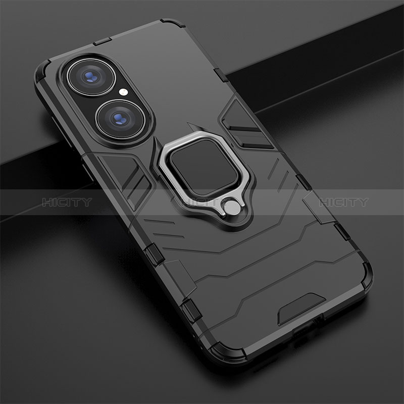 Funda Bumper Silicona y Plastico Mate Carcasa con Magnetico Anillo de dedo Soporte KC1 para Huawei P50 Pro