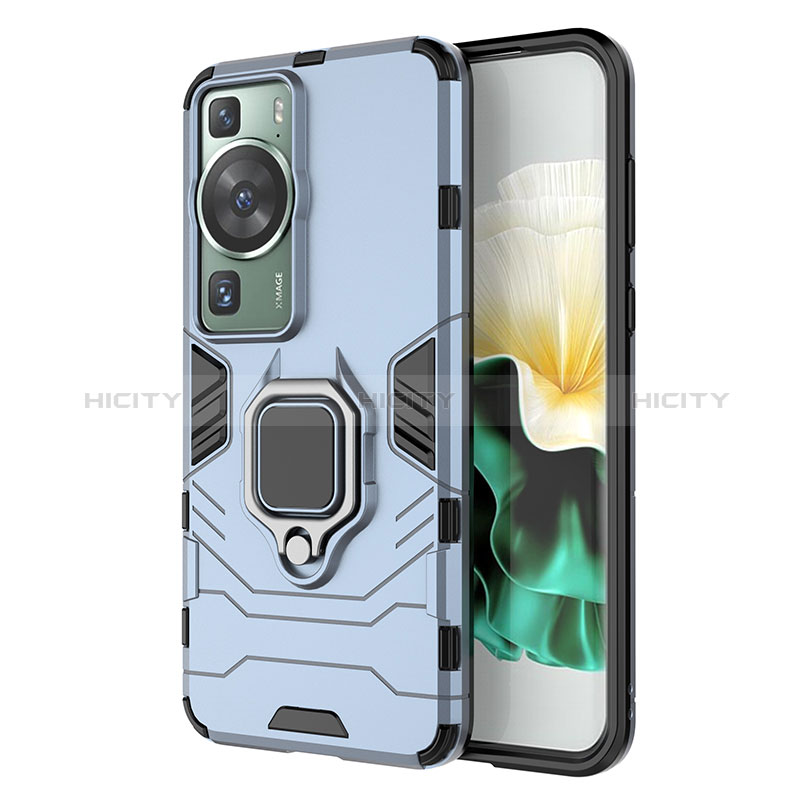 Funda Bumper Silicona y Plastico Mate Carcasa con Magnetico Anillo de dedo Soporte KC1 para Huawei P60