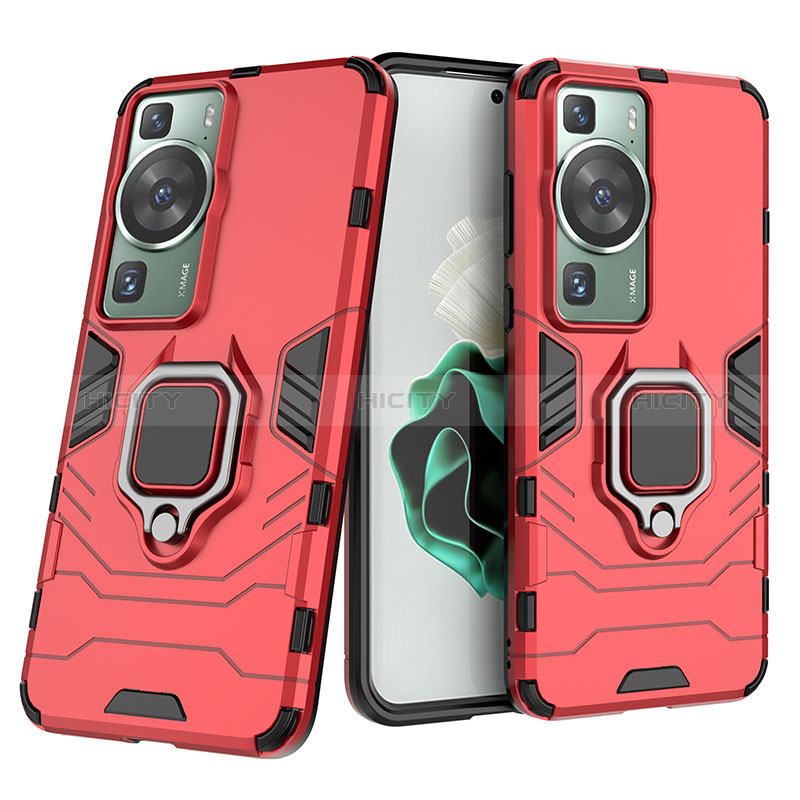 Funda Bumper Silicona y Plastico Mate Carcasa con Magnetico Anillo de dedo Soporte KC1 para Huawei P60