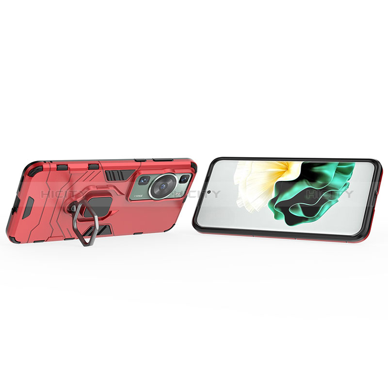 Funda Bumper Silicona y Plastico Mate Carcasa con Magnetico Anillo de dedo Soporte KC1 para Huawei P60