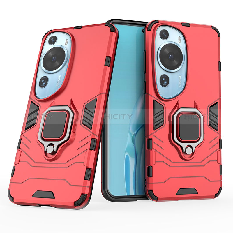 Funda Bumper Silicona y Plastico Mate Carcasa con Magnetico Anillo de dedo Soporte KC1 para Huawei P60 Art