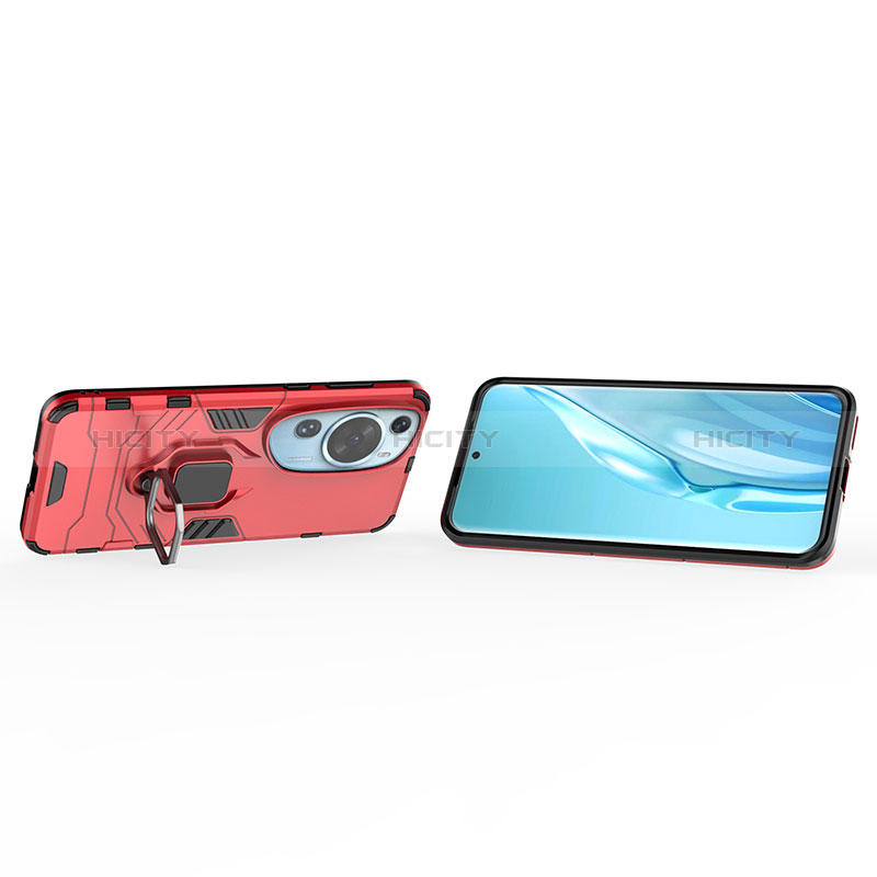 Funda Bumper Silicona y Plastico Mate Carcasa con Magnetico Anillo de dedo Soporte KC1 para Huawei P60 Art