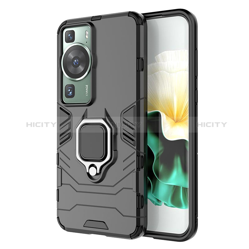 Funda Bumper Silicona y Plastico Mate Carcasa con Magnetico Anillo de dedo Soporte KC1 para Huawei P60 Pro