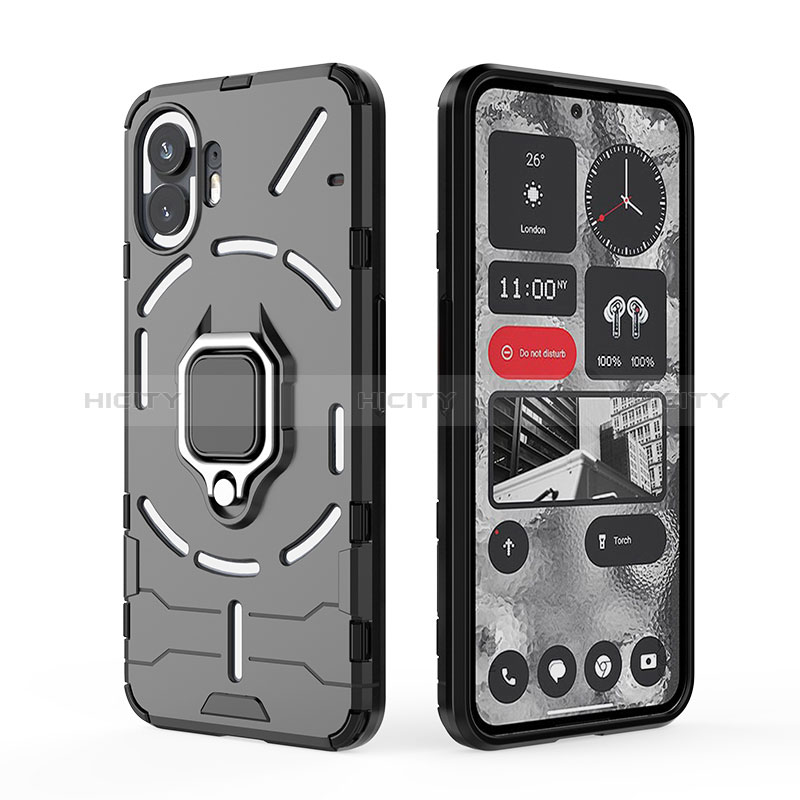 Funda Bumper Silicona y Plastico Mate Carcasa con Magnetico Anillo de dedo Soporte KC1 para Nothing Phone 2