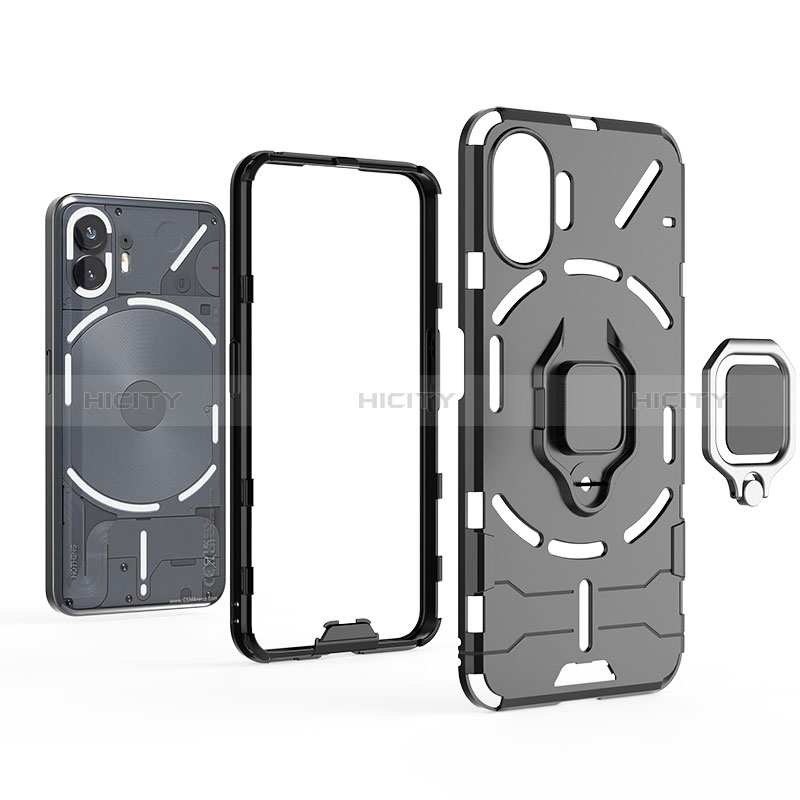 Funda Bumper Silicona y Plastico Mate Carcasa con Magnetico Anillo de dedo Soporte KC1 para Nothing Phone 2