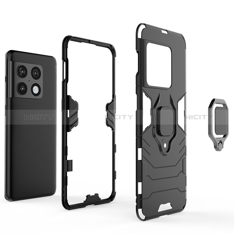 Funda Bumper Silicona y Plastico Mate Carcasa con Magnetico Anillo de dedo Soporte KC1 para OnePlus 10 Pro 5G