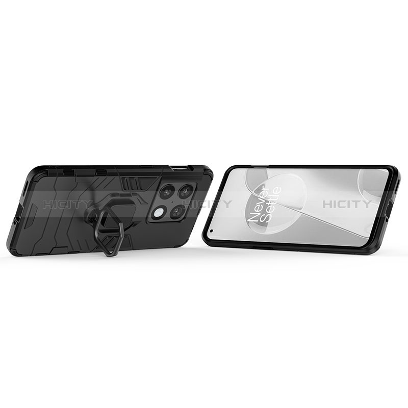 Funda Bumper Silicona y Plastico Mate Carcasa con Magnetico Anillo de dedo Soporte KC1 para OnePlus 10 Pro 5G