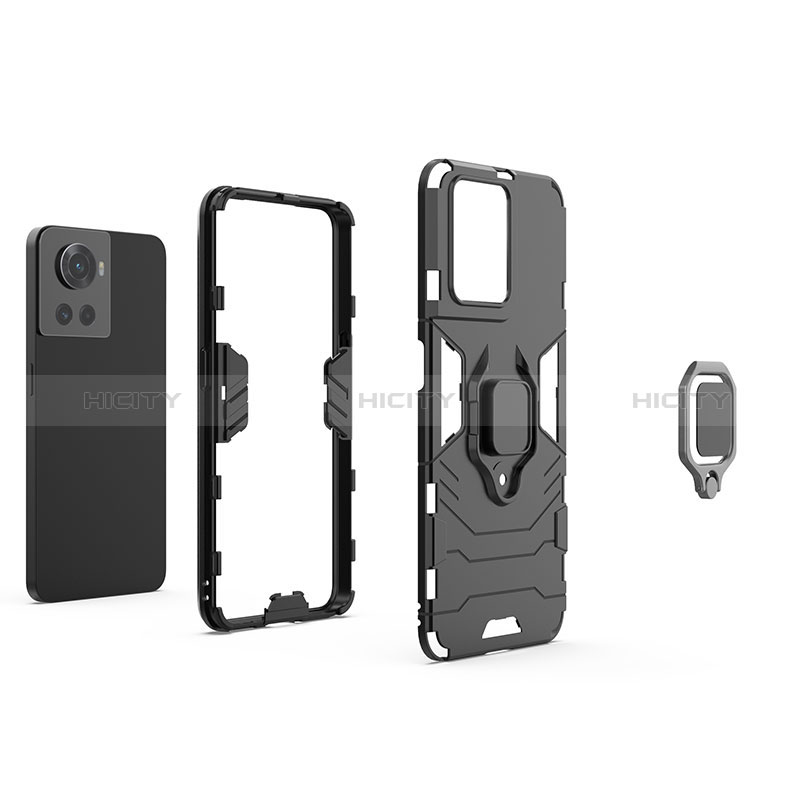 Funda Bumper Silicona y Plastico Mate Carcasa con Magnetico Anillo de dedo Soporte KC1 para OnePlus 10R 5G