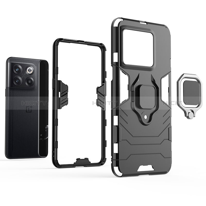 Funda Bumper Silicona y Plastico Mate Carcasa con Magnetico Anillo de dedo Soporte KC1 para OnePlus 10T 5G