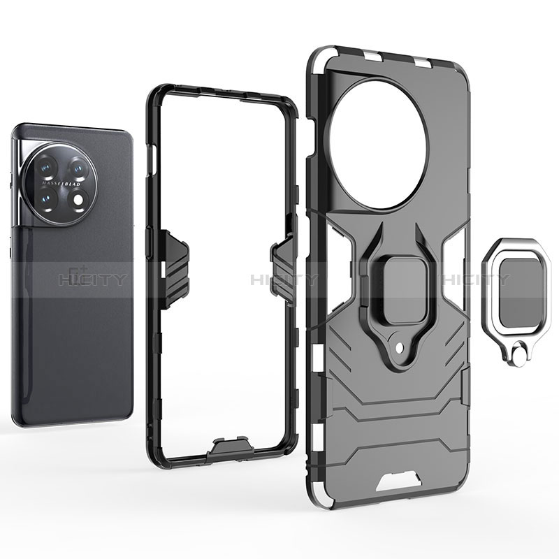 Funda Bumper Silicona y Plastico Mate Carcasa con Magnetico Anillo de dedo Soporte KC1 para OnePlus 11 5G