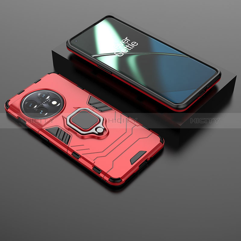 Funda Bumper Silicona y Plastico Mate Carcasa con Magnetico Anillo de dedo Soporte KC1 para OnePlus 11 5G