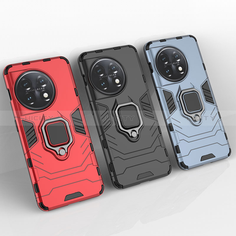 Funda Bumper Silicona y Plastico Mate Carcasa con Magnetico Anillo de dedo Soporte KC1 para OnePlus 11 5G