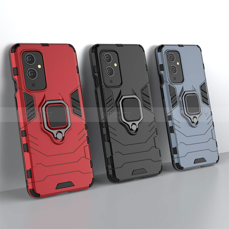 Funda Bumper Silicona y Plastico Mate Carcasa con Magnetico Anillo de dedo Soporte KC1 para OnePlus 9 5G