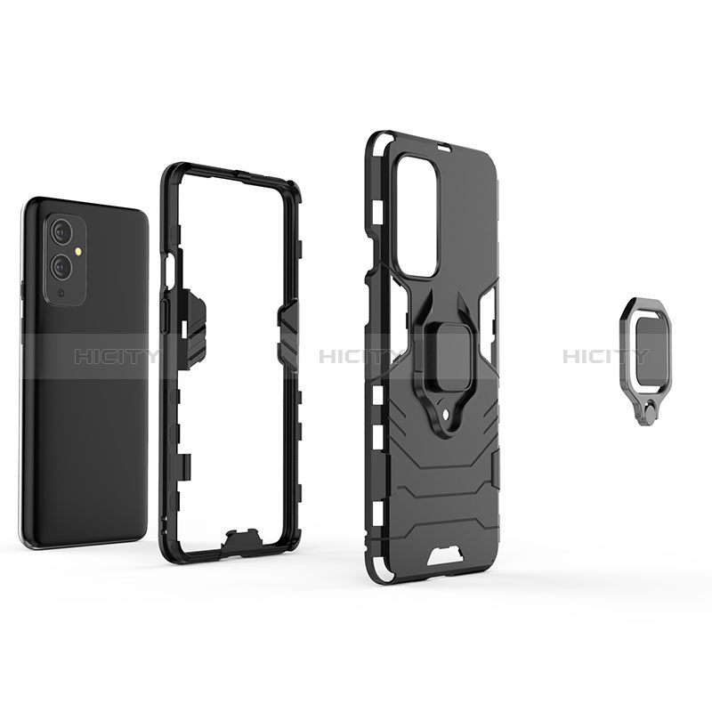 Funda Bumper Silicona y Plastico Mate Carcasa con Magnetico Anillo de dedo Soporte KC1 para OnePlus 9 5G