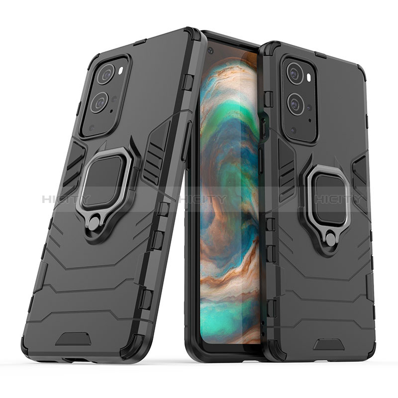 Funda Bumper Silicona y Plastico Mate Carcasa con Magnetico Anillo de dedo Soporte KC1 para OnePlus 9 Pro 5G