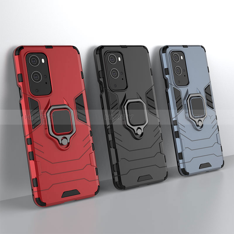 Funda Bumper Silicona y Plastico Mate Carcasa con Magnetico Anillo de dedo Soporte KC1 para OnePlus 9 Pro 5G