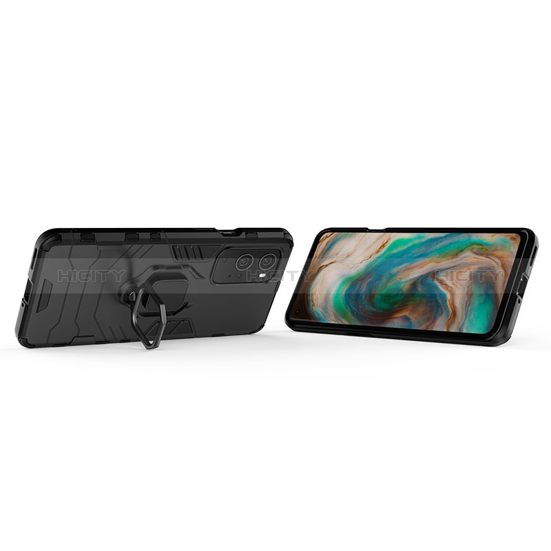 Funda Bumper Silicona y Plastico Mate Carcasa con Magnetico Anillo de dedo Soporte KC1 para OnePlus 9 Pro 5G