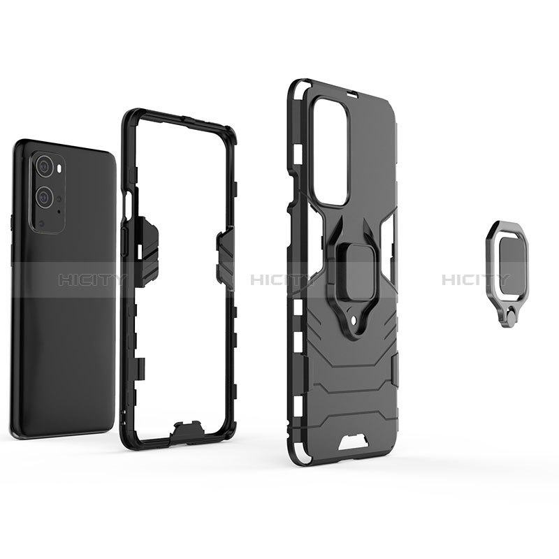 Funda Bumper Silicona y Plastico Mate Carcasa con Magnetico Anillo de dedo Soporte KC1 para OnePlus 9 Pro 5G