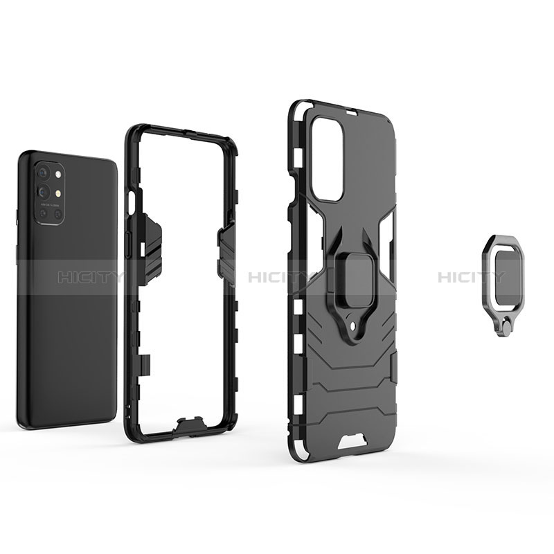 Funda Bumper Silicona y Plastico Mate Carcasa con Magnetico Anillo de dedo Soporte KC1 para OnePlus 9R 5G