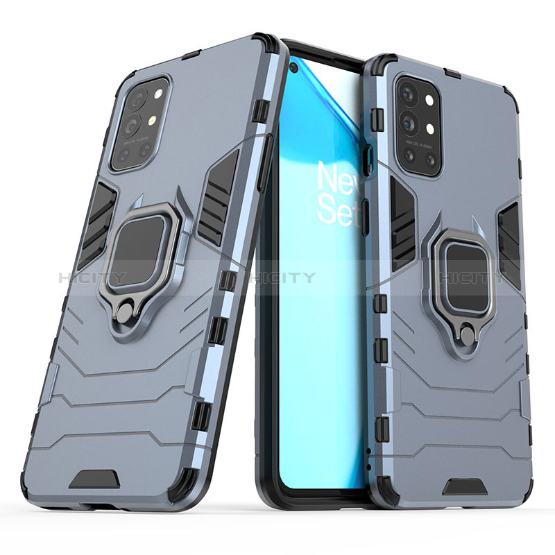 Funda Bumper Silicona y Plastico Mate Carcasa con Magnetico Anillo de dedo Soporte KC1 para OnePlus 9R 5G Azul