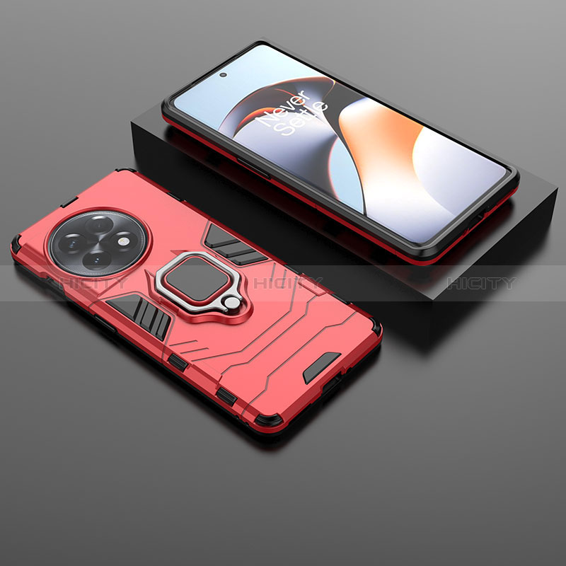 Funda Bumper Silicona y Plastico Mate Carcasa con Magnetico Anillo de dedo Soporte KC1 para OnePlus Ace 2 5G Rojo