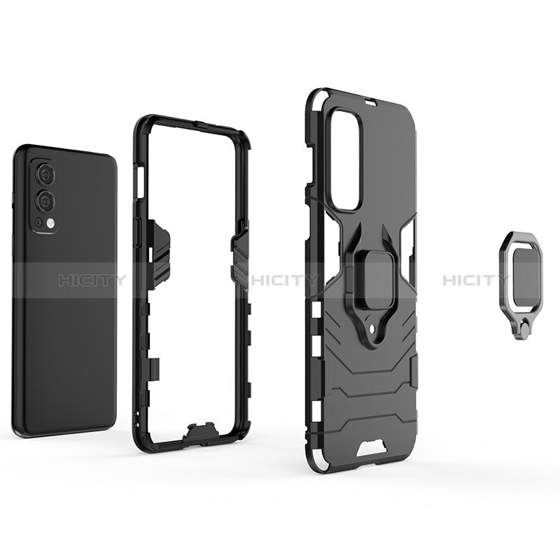 Funda Bumper Silicona y Plastico Mate Carcasa con Magnetico Anillo de dedo Soporte KC1 para OnePlus Nord 2 5G