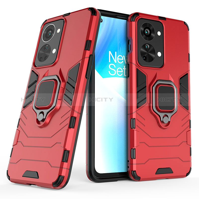 Funda Bumper Silicona y Plastico Mate Carcasa con Magnetico Anillo de dedo Soporte KC1 para OnePlus Nord 2T 5G