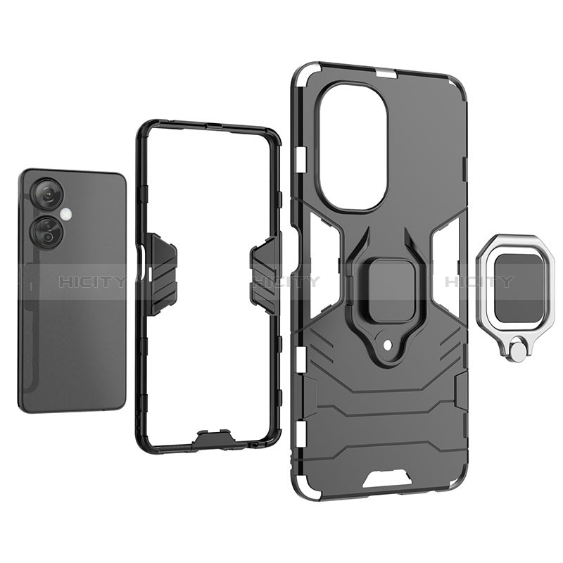 Funda Bumper Silicona y Plastico Mate Carcasa con Magnetico Anillo de dedo Soporte KC1 para OnePlus Nord CE 3 5G