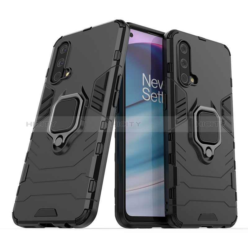 Funda Bumper Silicona y Plastico Mate Carcasa con Magnetico Anillo de dedo Soporte KC1 para OnePlus Nord CE 5G