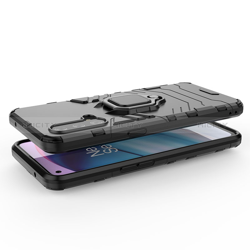 Funda Bumper Silicona y Plastico Mate Carcasa con Magnetico Anillo de dedo Soporte KC1 para OnePlus Nord CE 5G