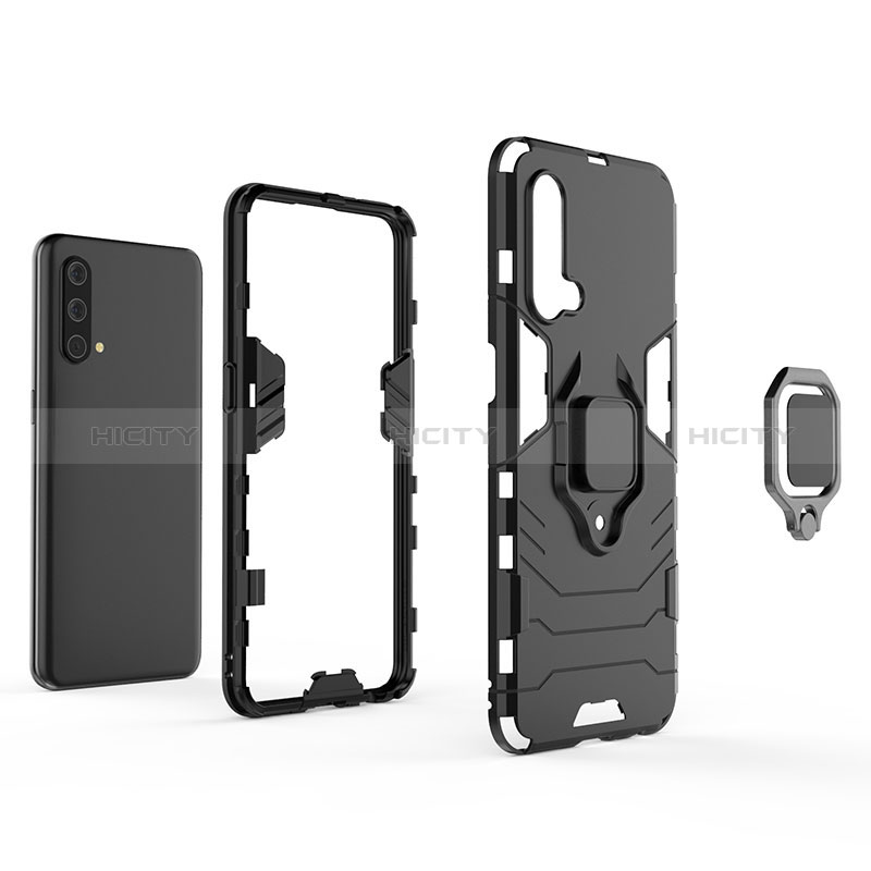 Funda Bumper Silicona y Plastico Mate Carcasa con Magnetico Anillo de dedo Soporte KC1 para OnePlus Nord CE 5G