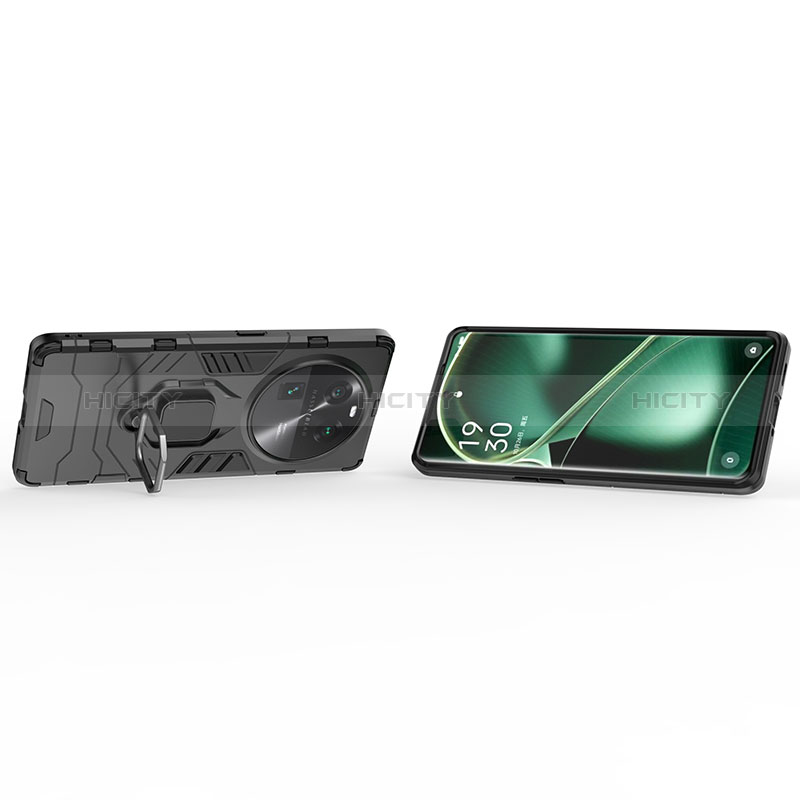 Funda Bumper Silicona y Plastico Mate Carcasa con Magnetico Anillo de dedo Soporte KC1 para Oppo Find X6 5G