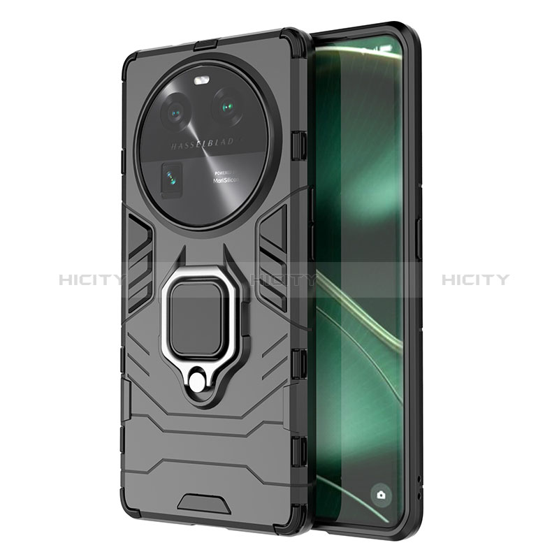 Funda Bumper Silicona y Plastico Mate Carcasa con Magnetico Anillo de dedo Soporte KC1 para Oppo Find X6 Pro 5G