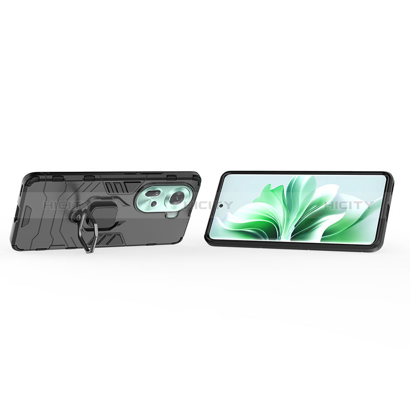 Funda Bumper Silicona y Plastico Mate Carcasa con Magnetico Anillo de dedo Soporte KC1 para Oppo Reno11 5G