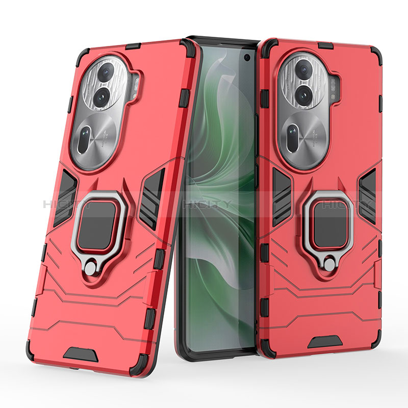 Funda Bumper Silicona y Plastico Mate Carcasa con Magnetico Anillo de dedo Soporte KC1 para Oppo Reno11 Pro 5G