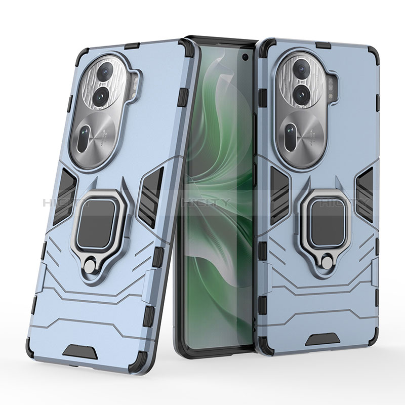 Funda Bumper Silicona y Plastico Mate Carcasa con Magnetico Anillo de dedo Soporte KC1 para Oppo Reno11 Pro 5G