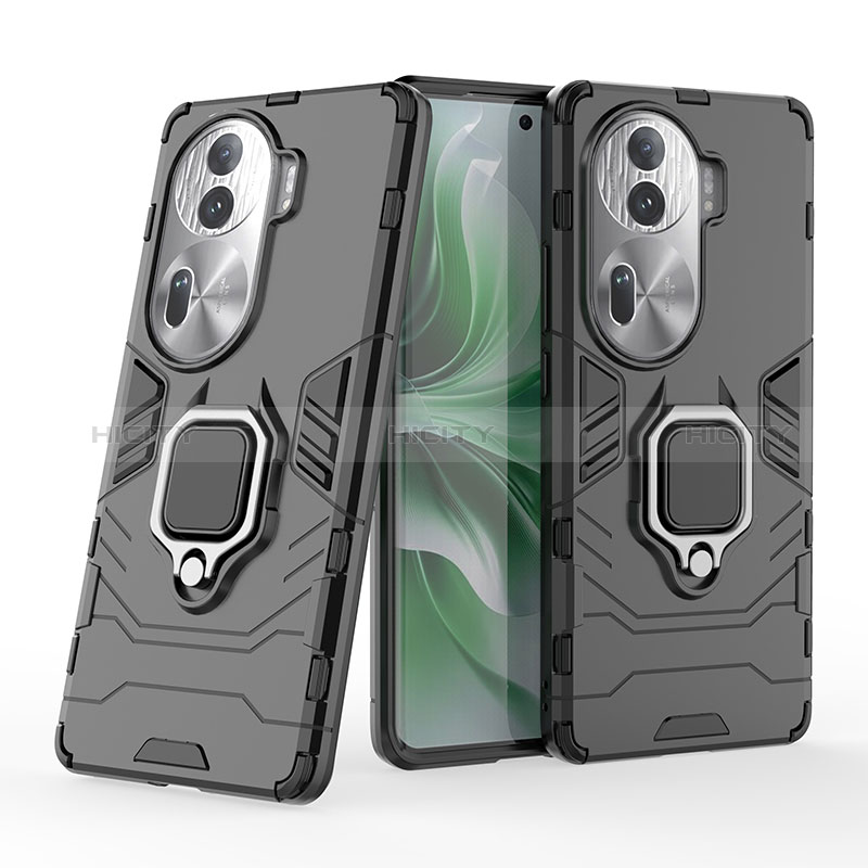 Funda Bumper Silicona y Plastico Mate Carcasa con Magnetico Anillo de dedo Soporte KC1 para Oppo Reno11 Pro 5G