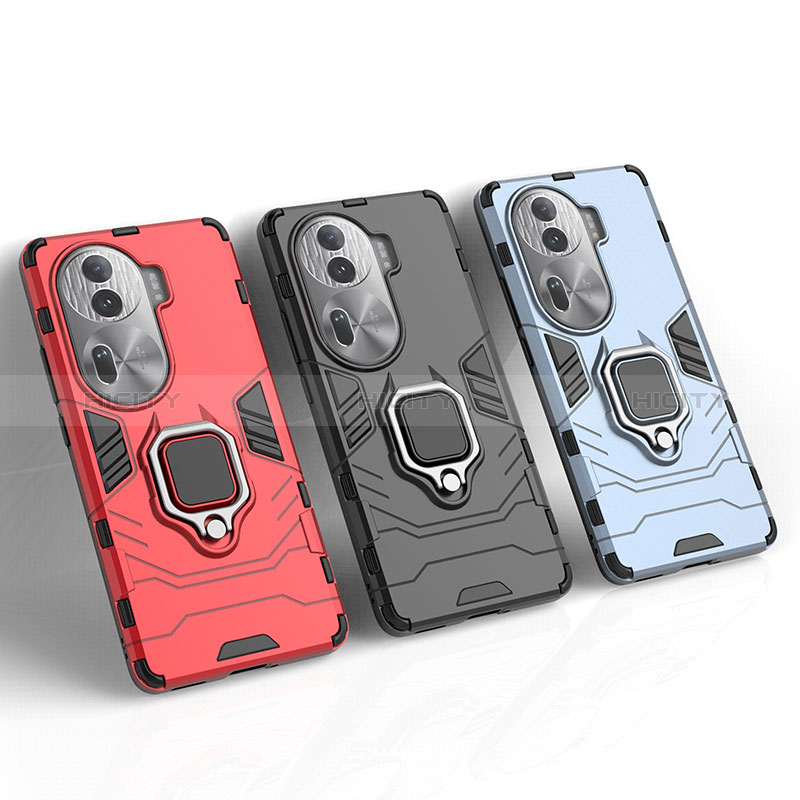 Funda Bumper Silicona y Plastico Mate Carcasa con Magnetico Anillo de dedo Soporte KC1 para Oppo Reno11 Pro 5G