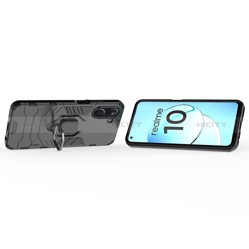 Funda Bumper Silicona y Plastico Mate Carcasa con Magnetico Anillo de dedo Soporte KC1 para Realme 10 4G