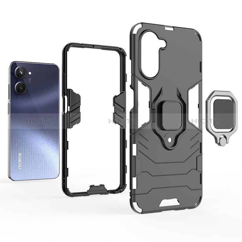 Funda Bumper Silicona y Plastico Mate Carcasa con Magnetico Anillo de dedo Soporte KC1 para Realme 10 4G