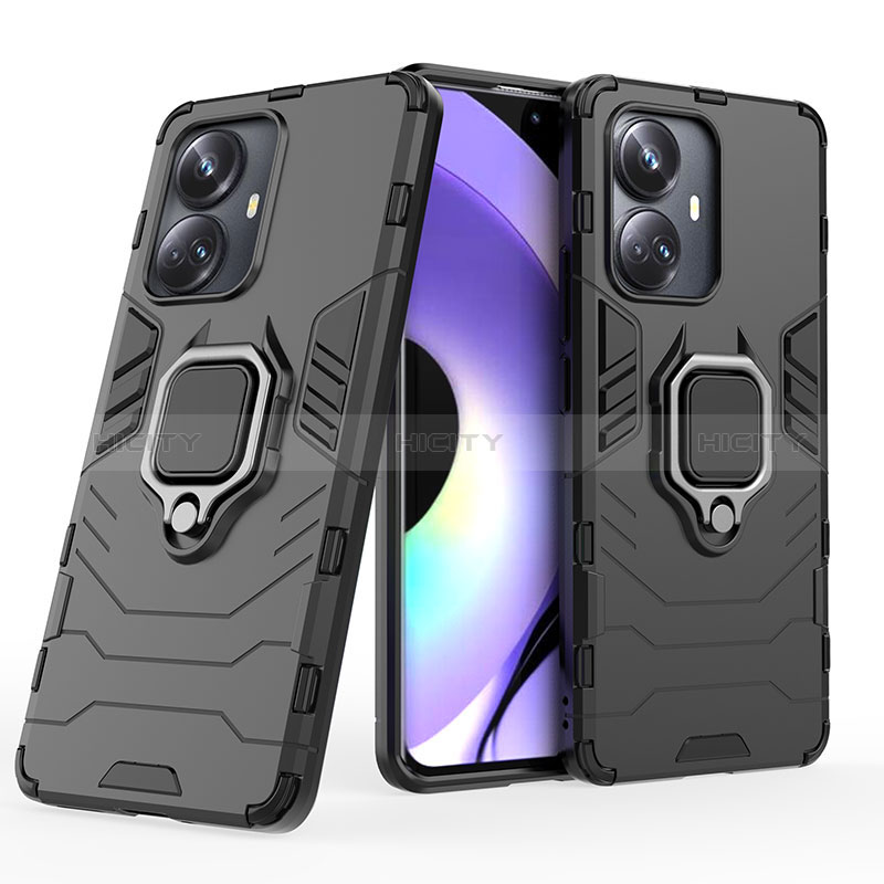 Funda Bumper Silicona y Plastico Mate Carcasa con Magnetico Anillo de dedo Soporte KC1 para Realme 10 Pro+ Plus 5G