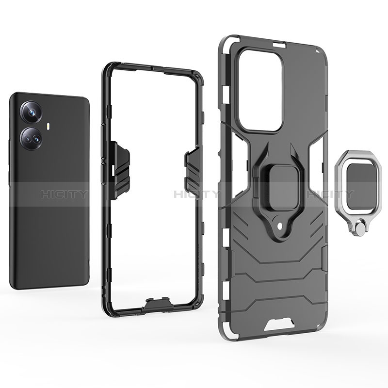 Funda Bumper Silicona y Plastico Mate Carcasa con Magnetico Anillo de dedo Soporte KC1 para Realme 10 Pro+ Plus 5G