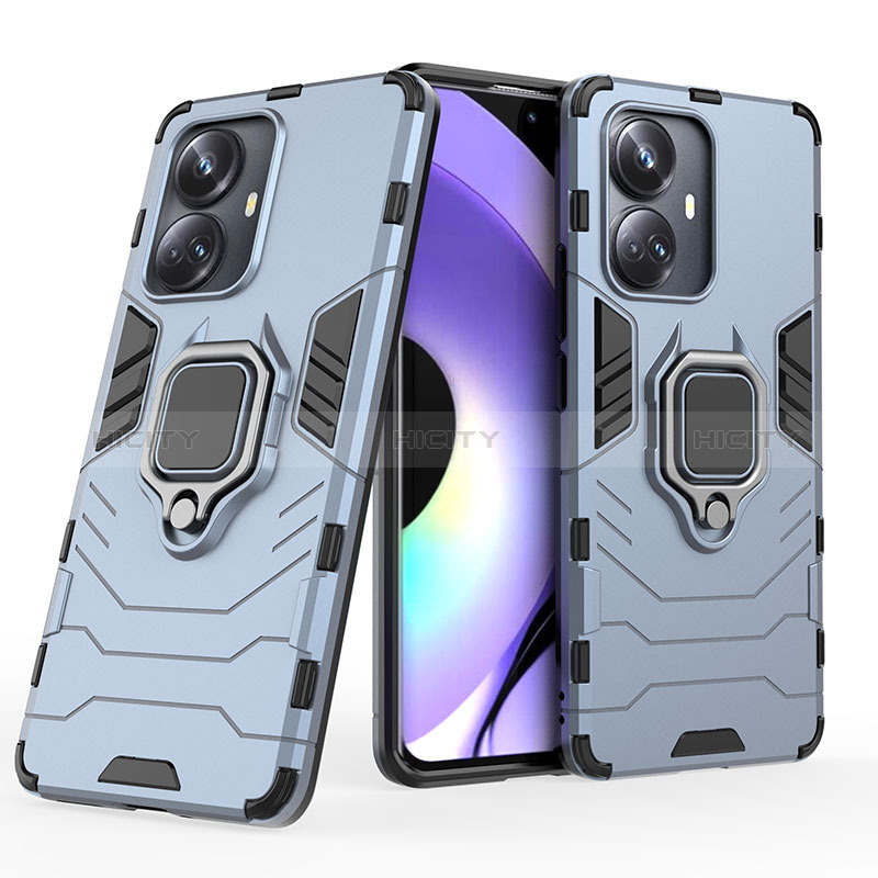 Funda Bumper Silicona y Plastico Mate Carcasa con Magnetico Anillo de dedo Soporte KC1 para Realme 10 Pro+ Plus 5G Azul