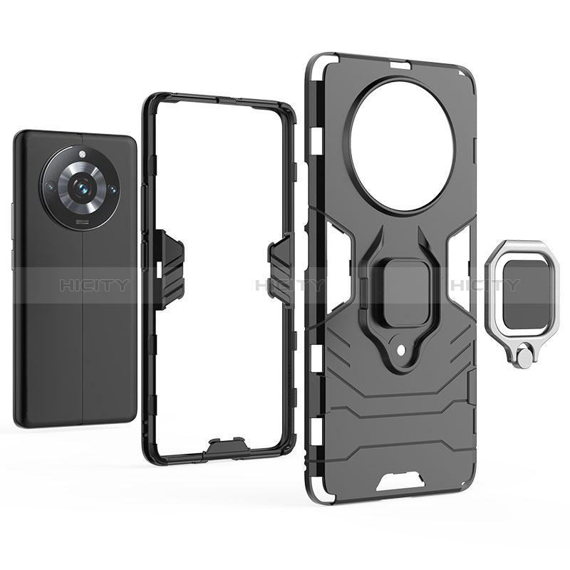 Funda Bumper Silicona y Plastico Mate Carcasa con Magnetico Anillo de dedo Soporte KC1 para Realme 11 Pro 5G