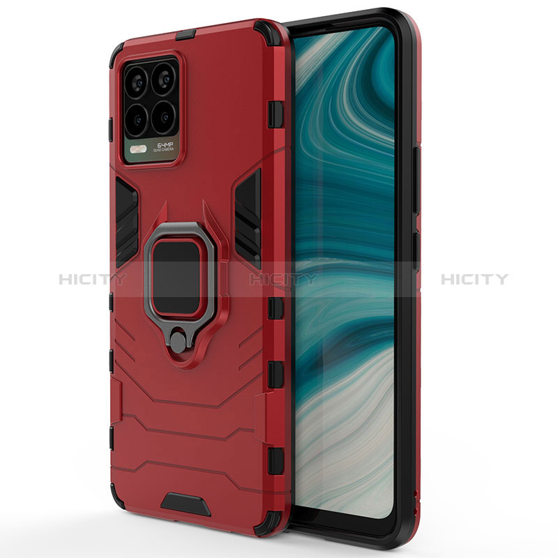 Funda Bumper Silicona y Plastico Mate Carcasa con Magnetico Anillo de dedo Soporte KC1 para Realme 8 4G