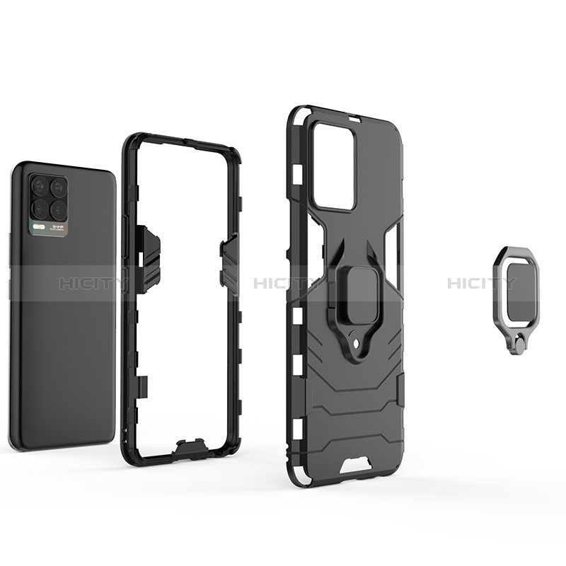 Funda Bumper Silicona y Plastico Mate Carcasa con Magnetico Anillo de dedo Soporte KC1 para Realme 8 4G